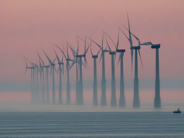 Ảnh minh họa tuabin điện gió ngoài khơi và tàu dịch vụ trên biển, minh họa quy hoạch offshore wind của Đài Loan tới năm 2039