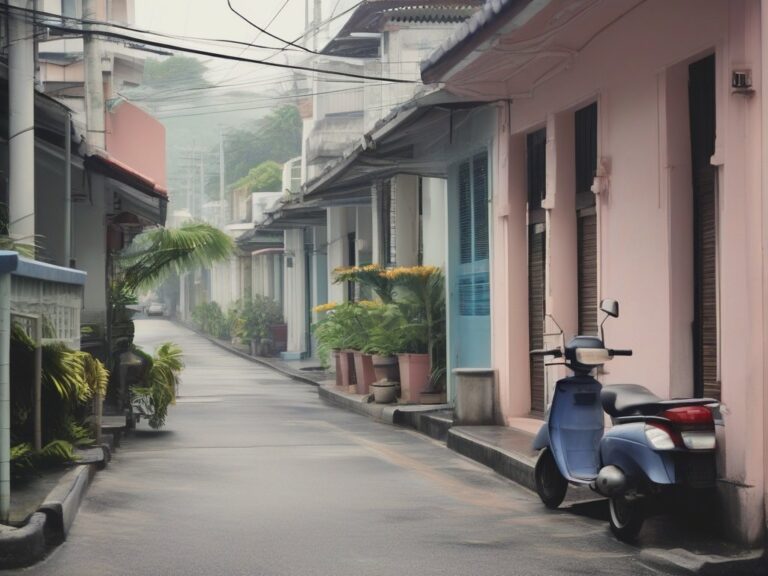 Ảnh minh họa cho bài về hệ thống cấp phép OSS: dãy nhà phố thương mại ven biển ở Bali vào ban ngày, không có người, không có chữ đọc được
