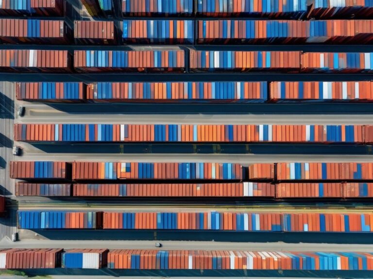 Ảnh chụp trên cao bãi container tại cảng, minh họa số liệu xuất nhập khẩu tháng 6/2026 do TPSO Thailand thuộc Bộ Thương mại Thái Lan công bố