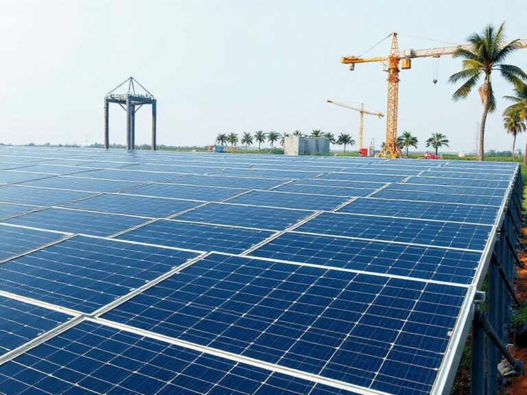 Công trường lắp đặt tấm pin quang điện quy mô lớn tại Indonesia, liên quan mục tiêu 100 GW điện mặt trời Indonesia